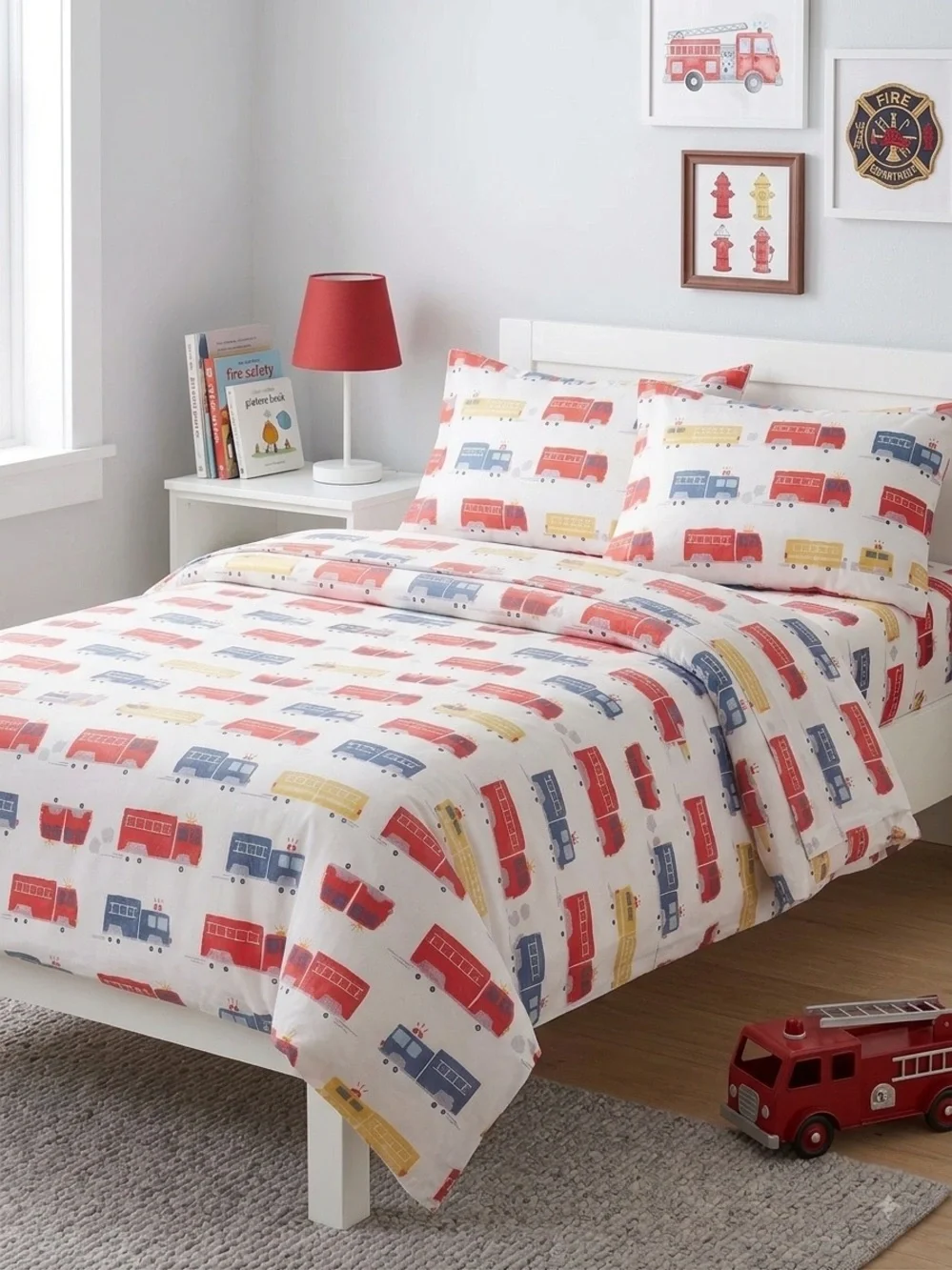 Pottery Barn Kids Firetruck Sheet Set 1 fitted sheet, flat sheet, 2 pillow case